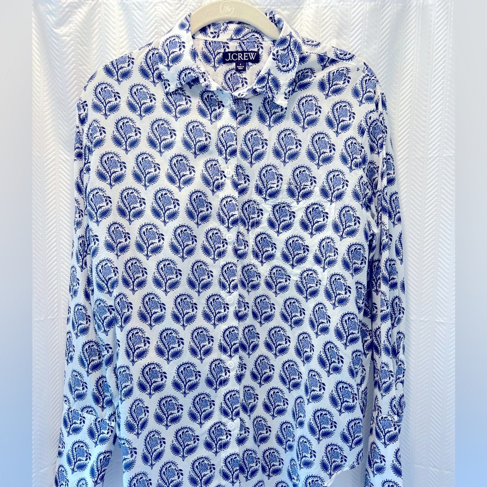 J Crew Button Down Block Print NEW!